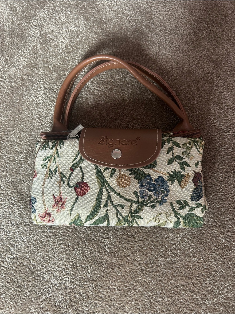 Floral Tapestry Tote with Brown Leather Handles - Picture 3 of 4